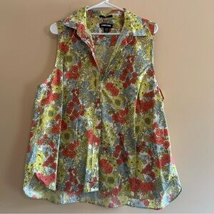 Floral lands End Sleeveless Blouse button  bc down top shirt 100% cotton